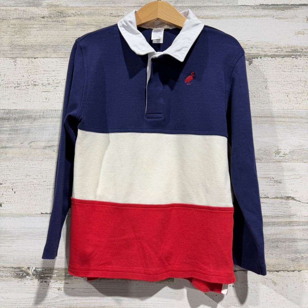 The Beaufort Bonnet Company Rugby Shirt Boys 7 Navy White Red Colorblock *Flawed